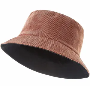 겨울 코듀로이 버킷 모자 여성용 패션 모자 맞춤형 뒤집을 수 있는 버킷 모자