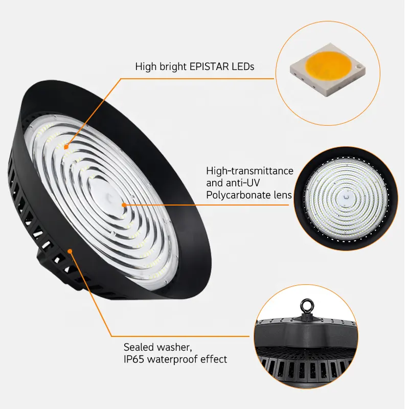 Warehouse Lamp Industrial Ufo Led High Bay Light 5 Years Warranty Ip65 Indoor 100W 150W 200W Aluminum Alloy