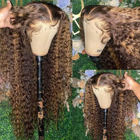 Perruques sans colle 100% cheveux humains couleur P4/27 Piano, bouclées, ondulées, avec dentelle 13x4 pré-épilée, cheveux vierges indiens pour femmes noires