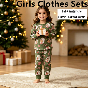 Set di Abbigliamento per Bambine all'Ingrosso, ODM/OEM Personalizzato, Completo Casual a 2 Pezzi con Stampa Natalizia a Maniche Lunghe per Autunno e Inverno - Product Image 1