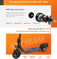 Trottinette électrique adulte N14 KSE, pneus de 10 pouces, 500 W, 35 km/h, éclairage personnalisable, corps en aluminium, trottinette électrique stable, pliable pour adultes