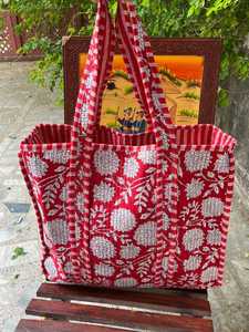 Hand Block Printed Quilted Cotton Tote <b>Bag</b> <b>Lightweight</b> Everyday Carry Shoulder Shopping Handbag - Product Image 3