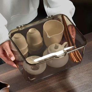 Transparent Tea Set Storage Box With Lid For Teapot Cups Drawer Organizer Kitchen Cabinet Use Solid Color ST-82 - Product Image 2
