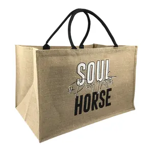 Sac fourre-tout en jute réutilisable de grande capacité en toile de jute d'épicerie avec logo personnalisé