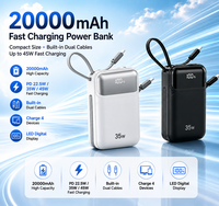 Power Bank Kapasitas Tinggi 20000mAh 45W PD Pengisian Cepat Charger Ponsel Portabel Paket Baterai dengan Kabel Ganda Terintegrasi