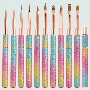 Pinceau à ongles à manche dégradé scintillant, poils en nylon, pour gel, liner, peinture, extension, outil de manucure - Product Image 3