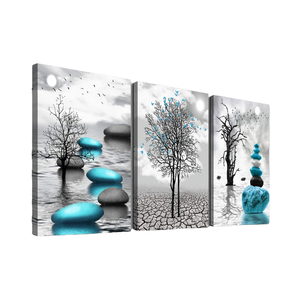 Impressions d'art sur toile encadrée moderne de 3 pièces inspirantes abstraites images bleues peintures à l'huile noir blanc pour salon chambre à coucher - Product Image 1