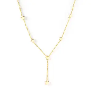 Kalung Liontin Stainless Steel 18K, Perhiasan Liontin Bentuk Bintang Rantai Panjang Emas