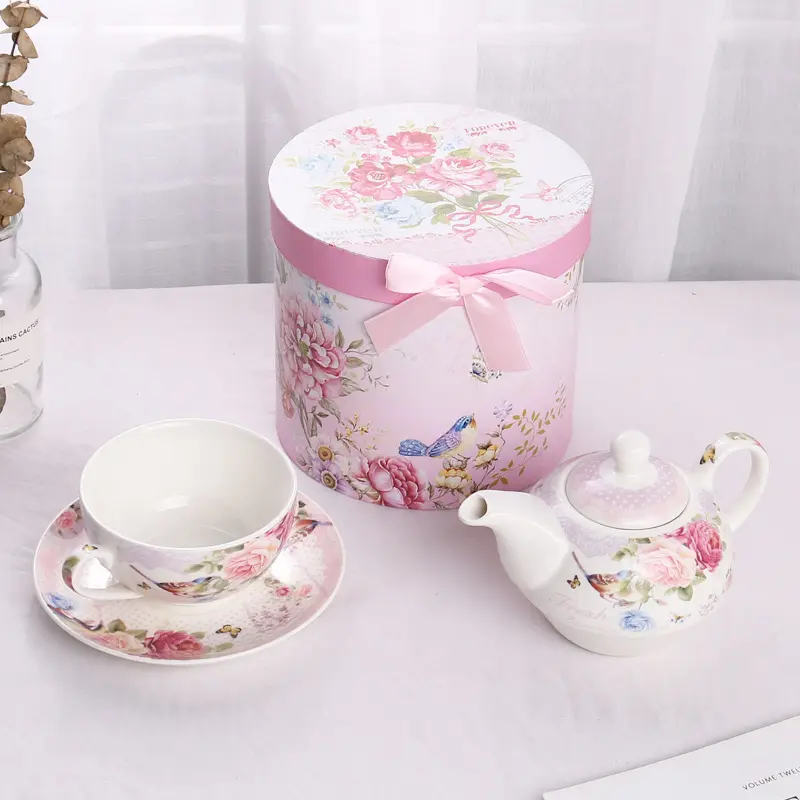Service à thé pour une théière et une tasse, ensemble à thé, Vintage, oiseau, Rose, papillon, Floral, coffret cadeau