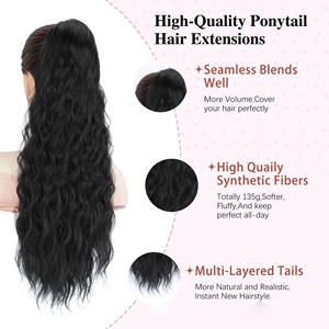 Queue de cheval synthétique longue et ondulée de haute qualité à clipser <span class=keywords><strong>avec</strong></span> cordon de serrage, extensions capillaires <span class=keywords><strong>afro</strong></span> pour femmes noires – Vente en gros - Product Image 3