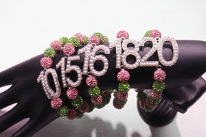 Pulsera de la Amistad con Cuentas <span class=keywords><strong>Swarovski</strong></span> Rosa y Verde de la Asociación de Hermanas, Cadena Elástica de Aleación con Perlas y Diamantes con Número 0-100 - Product Image 3