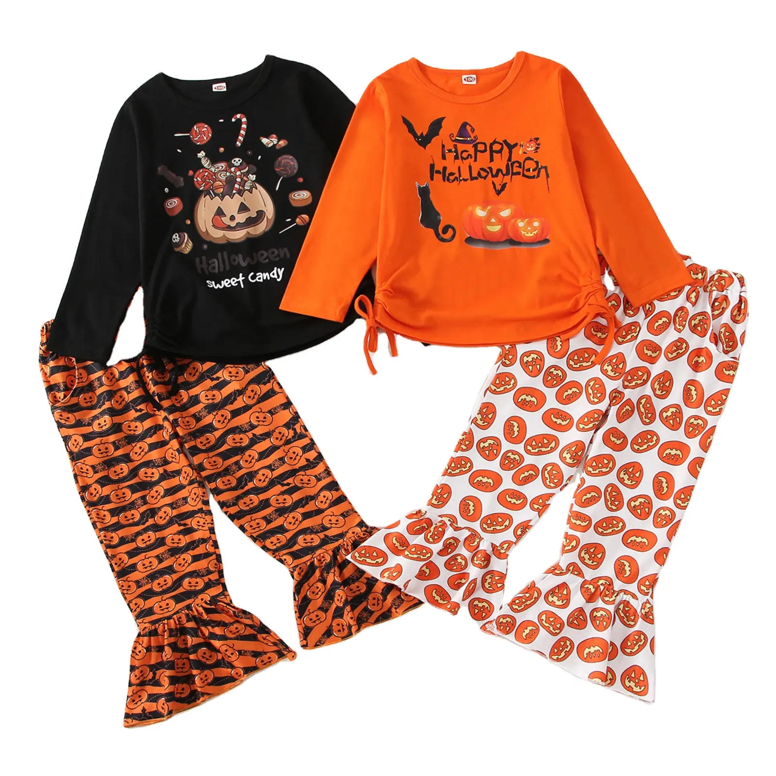 RTS Outwears in cotone per feste per bambini arancione nero autunno ragazze manica lunga abbigliamento di Halloween top shirt ruffle pants set