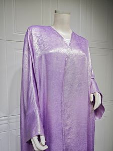 パープルミントブルーピンクピュアカラーサテンファブリックバットウィングスリーブフリーサイズオープンスタイルドバイアバヤ閉鎖マッチングヒジャーブ - Product Image 6