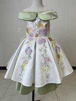 Robe de fête formelle pour filles, robe de princesse en satin imprimé avec applications, robe en coton fleuri pour filles