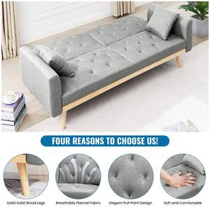 Sofá Moderno Tapizado Convertible en Cama, Sofá Cama de Lino, Sofá de Dos Plazas con Armazón de Madera para el Hogar - Gris Claro - Product Image 5
