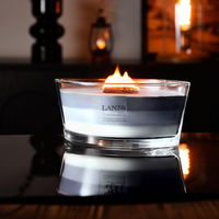 LANJO 770ml Bougie d'aromathérapie extra large ronde avec mèche en bois, sans fumée, dans un bocal en verre en forme de bateau, en cire de soja fraîche parfumée, avec couvercle, fabriquée en Chine