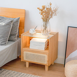 Rattan <b>Bedside</b> <b>Table</b> With Drawer Natural Color Modern <b>Minimalist</b> Bedroom Furniture - Product Image 2