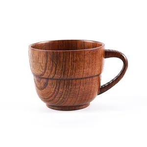 Vintage Wood Grain Big Belly Sour Date Wood Flat Ear Coffee Tea Cup Cocktail Coffee Reusable Milk Tea Beer Wooden Cup