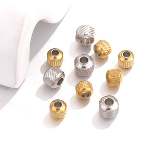 Textured Spacer <b>Beads</b> | 18K PVD Gold Plated Stainless Steel Barrel Round <b>Beads</b> with <b>Large</b> Hole for DIY Bracelet Necklace Jewelry - Product Image 2
