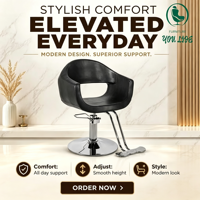 Fauteuil de Barbier Moderne à Dossier Creux, Chaise de Coiffure Courbée en PU, Réglable en Hauteur Hydrauliquement pour Salon Unisexe