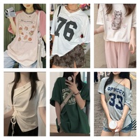Stok Pakaian Grosir Baru Harga Murah Musim Panas Wanita Pria Unisex Kaos Wanita Lengan Pendek Atasan Pakaian Bekas