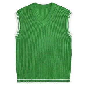 Custom Men's Solid Color Anti-shrink Front Logo V-neck Base Knit Sleeveless Pullover Sweater <b>Vest</b> Spring Autumn - Product Image 2