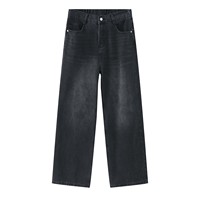 Pantalon en jean personnalisé avec logo, patchwork imprimé à la main, coupe ample et jambe large, style streetwear pour homme