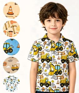 Camiseta Polo de Manga Corta con Estampado de Camión Personalizada para Niños, Nuevos Diseños, Ropa para Hermanos - Product Image 1
