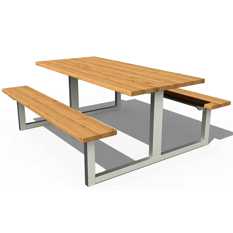 coffee shop fast food shop dining table outside restaurant outdoor table with 2 bench public commercial long wood picnic table