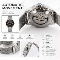 Montres mécaniques pour hommes de 42 mm, luxe et mode, fond transparent, acier inoxydable, ronde, étanche 3 bars, verre saphir, aiguilles