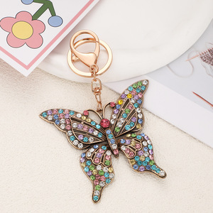 Porte-clés Papillon en Strass, Breloque de Sac en Cristal, Pendentif Anneau de Clés Plaqué Or avec Fermoir Mousqueton pour Sac à Main Femme, Voiture, Cadeau, Vente en Gros - Product Image 4