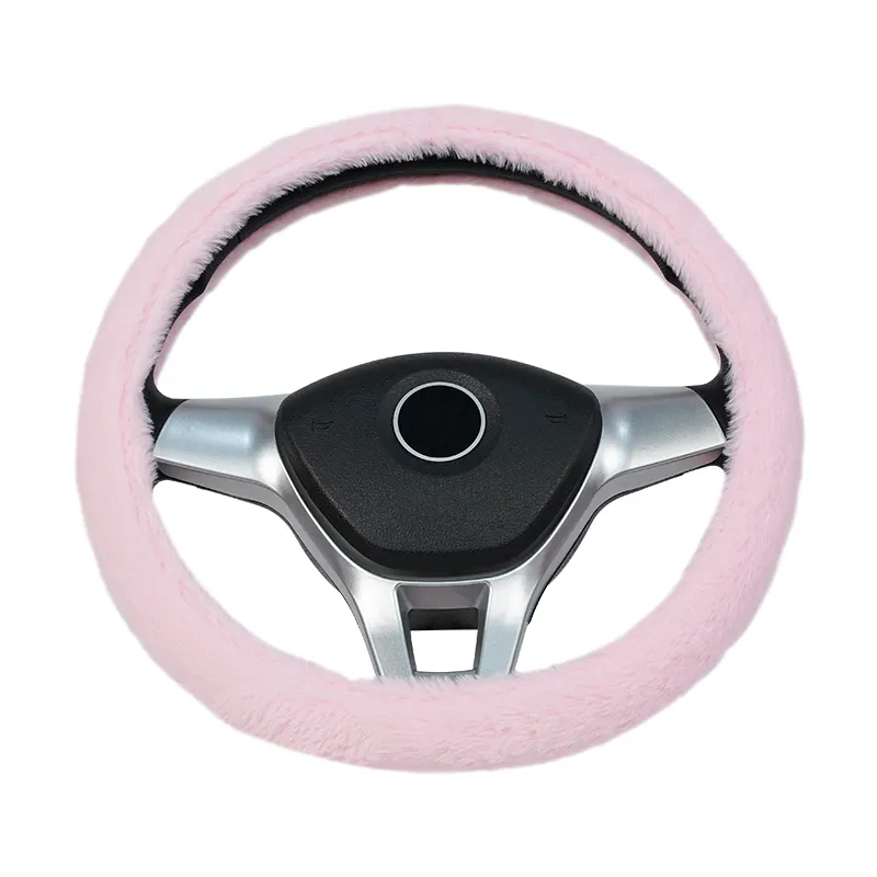 Car Steering Wheel Cover Pink Plush PU Fur Wholesale 3-Spoke Wheel Accessories Car Steering Wheel