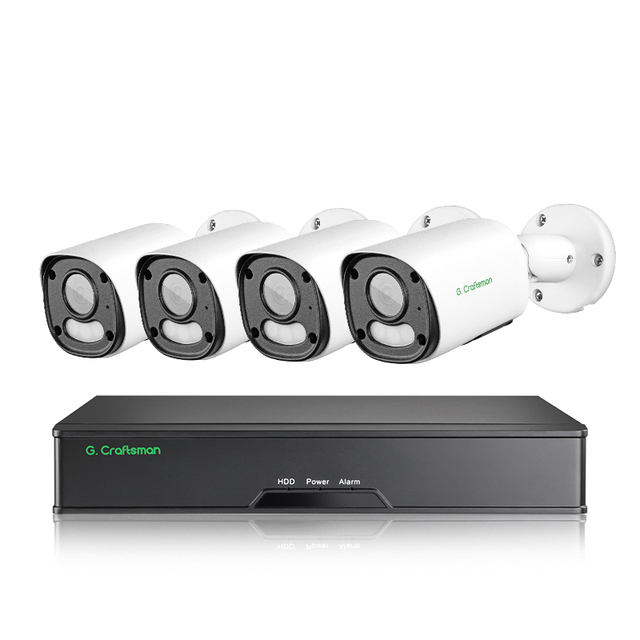GR-YUFX-M5S-K4 4PCS IP67 Outdoor Security Camera with 16 Channel 4K NVR with 8 POE Ports Face Recognition Remote View