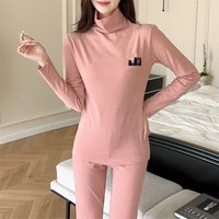 SAMWESTART sonbahar kış alman kadife sıcak pijama kadın Ong kollu pantolon yüksek yakalı ev giysileri 2 parça Set