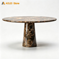 Table à manger de luxe de style rétro, plateau circulaire, base conique, en marbre brun Emperador, adaptée aux restaurants de haute cuisine