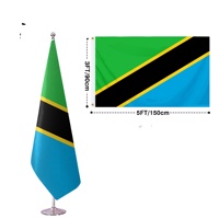 Ensemble de drapeaux de présentation sur pied pour intérieur, 8,53 pieds, avec base et mât argentés, pour affichage en bureau, hall ou salle de conférence, Tanzanie