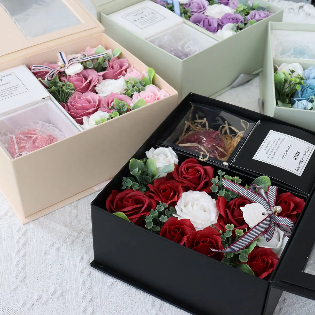 M136 2020 Wedding Valentines Day Birthday Rose Gift Box With Soap Flower Ornaments Handmade Flower Rose Soap Flowers For Her