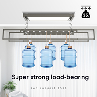 Séchoir à linge pliable électrique d'intérieur pour balcon avec éclairage LED - Mât rétractable télécommandé avec lumière et chauffage