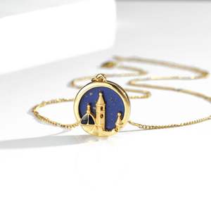 สร้อยคอจี้หินทรายสีเงินสเตอร์ลิงสีทองเข้มประดับปราสาทจี้<span class=keywords><strong>พลอย</strong></span>สร้อยคอสำหรับงานแต่งงาน - Product Image 3