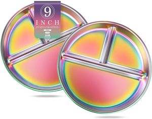 Lot de 2 assiettes en acier inoxydable pour enfants, assiettes divisées en portions de 9 "pour tout-petits et bébés, plats de <span class=keywords><strong>d</strong></span>îner incassables non toxiques - Product Image 1