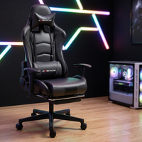 Fauteuil de Gaming Ergonomique avec Repose-Pieds en Cuir PU, Inclinable, Dossier Haut, Pivotant, Réglable en Hauteur (3 Positions à Gaz)