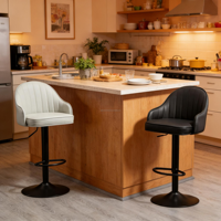 Tabouret de bar de luxe réglable et pivotant, siège rembourré avec dossier incurvé pour café, base de 40 cm de diamètre, rembourrage en mousse épaisse