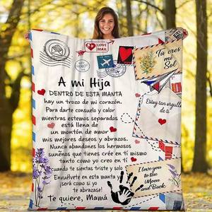 Manta de lana para mamá de hija, manta de mensaje personalizado con letras, correo aéreo, Navidad, franela de anime y <span class=keywords><strong>amor</strong></span> - Product Image 1