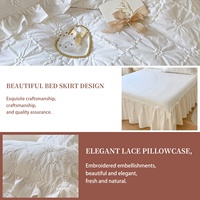 Parure de Draps Blancs 100% Coton avec Jupe de Lit et Couvre-lit Matelassé Style Coréen – Parure de Lit Douce 4 Pièces pour Chambre