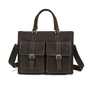 Men's Genuine Leather <b>Briefcase</b> Dark Brown Light Brown Durable Business Travel Bag Crossbody Shoulder Bag Solid Color Summer - Product Image 5