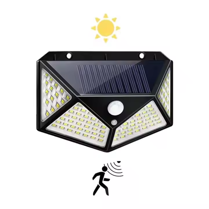 Hot Sele 100LED Solar Wall Lamp 4 Sides Solar Garden Light Motion Sensor Smart Human Body Motion Regardless of the Elements