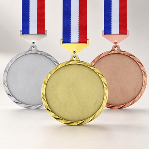 Circular Gold Silver Bronze Blank Medals with <b>Ribbon</b> for Sports Awards - Product Image 1