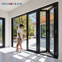 Portes pliantes en aluminium RICHOCEAN résistantes aux intempéries, double vitrage trempé, surdimensionnées, du sol au plafond