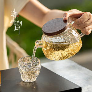Tetera de vidrio BaiCai con tapa, resistente al calor, pequeña, para calentar té en casa. - Product Image 4