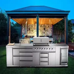 Ready To Ship Outdoor 304 Stainless Steel Kitchen Cabinets BBQ Island